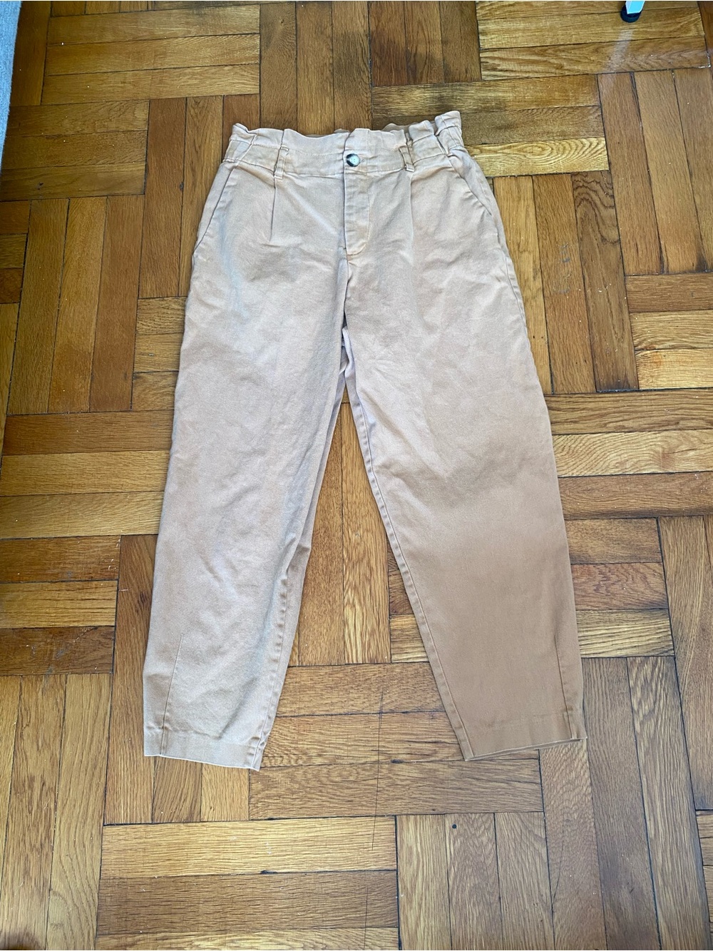 Zara Camel Paperbag Waist Tapered Pants Size M High Rise Ankle Length